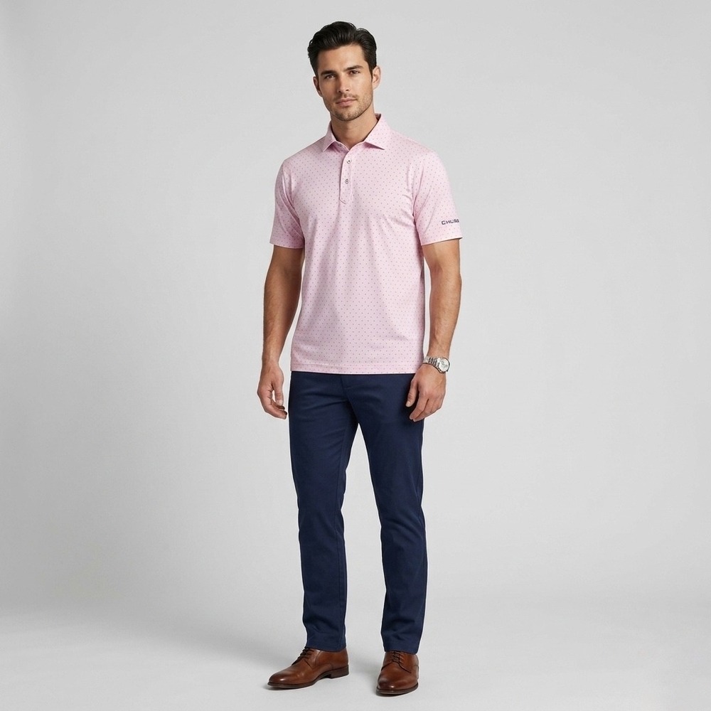 Stitch Golf Mens Pink Polka Dot Performance Polo Shirt Medium 251SA0014 Chubb